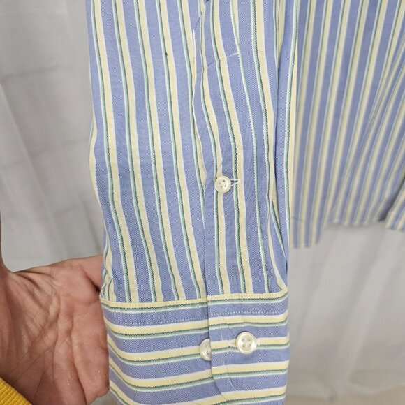 Ralph Lauren Blue Yellow Striped Button-Down Shirt Collegiate Preppy 16.5 - Picture 3 of 12